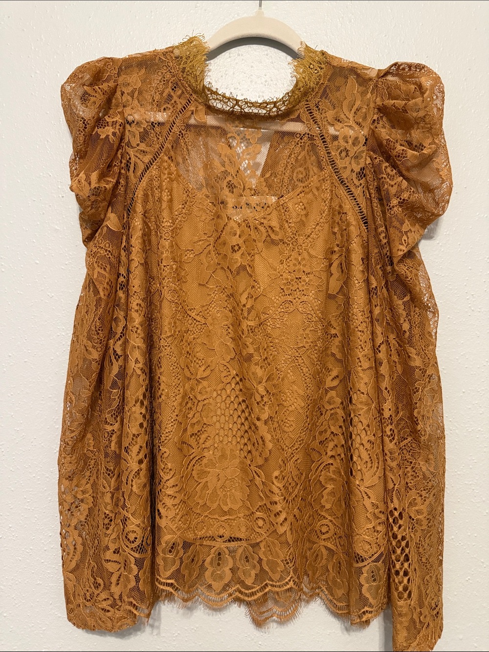 Savanna Jane Lace Puff-Sleeve Blouse in Mustard